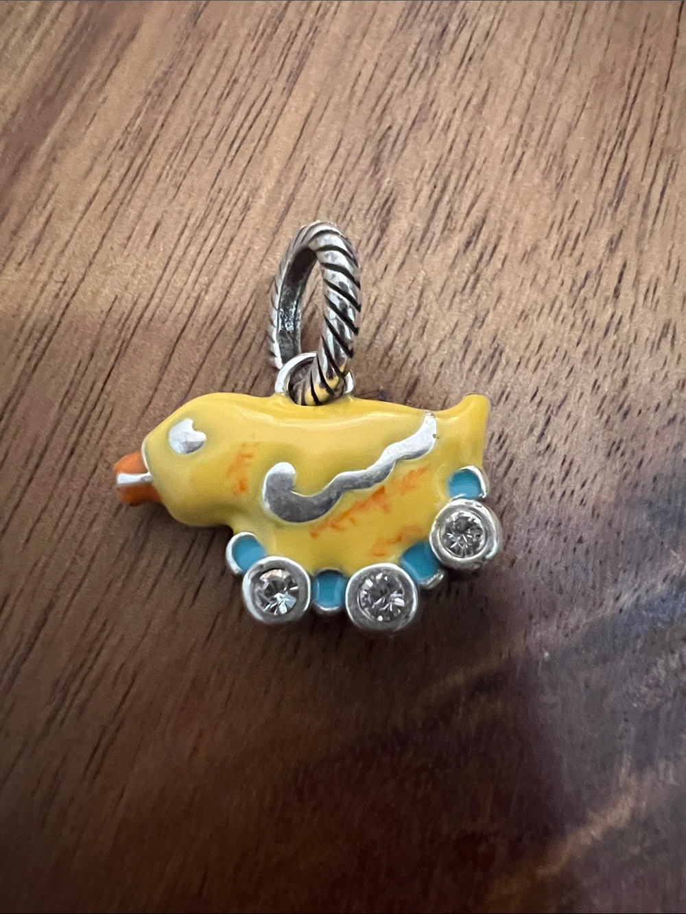 Brighton Yellow Enamel Chick Charm Pendant with Blue Accents and Clear Crystals